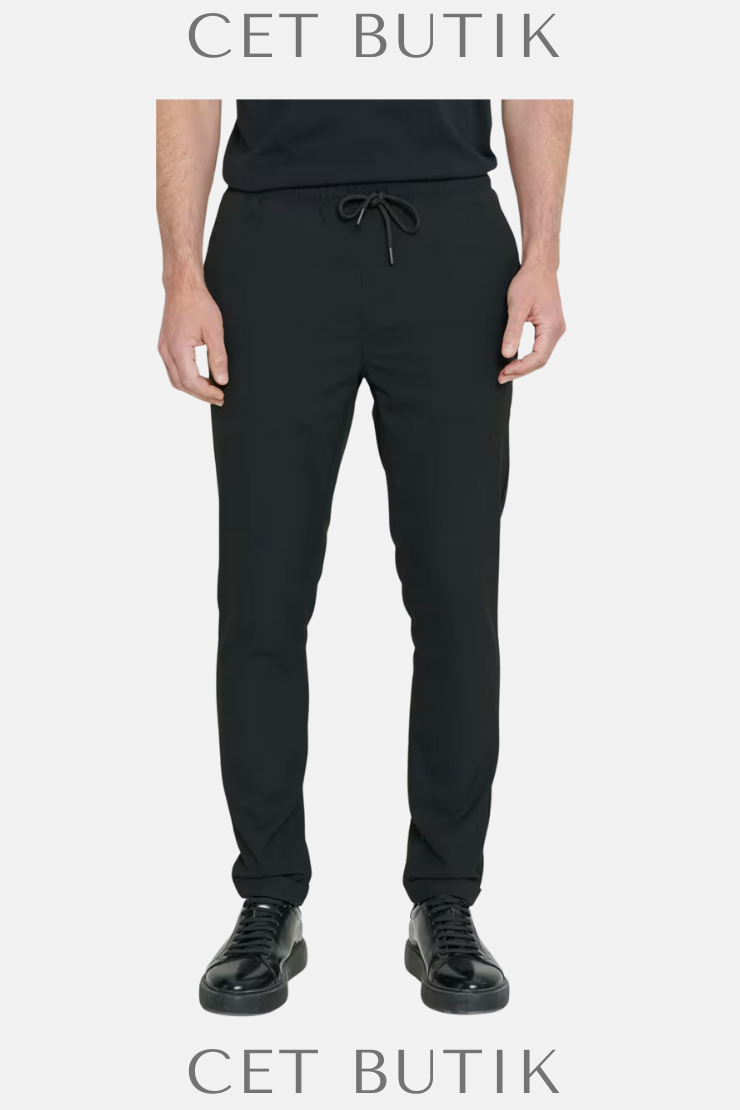 Slim Fit Rahat Jogger Pantolon – Yan Cepli & Beli Bağlamalı