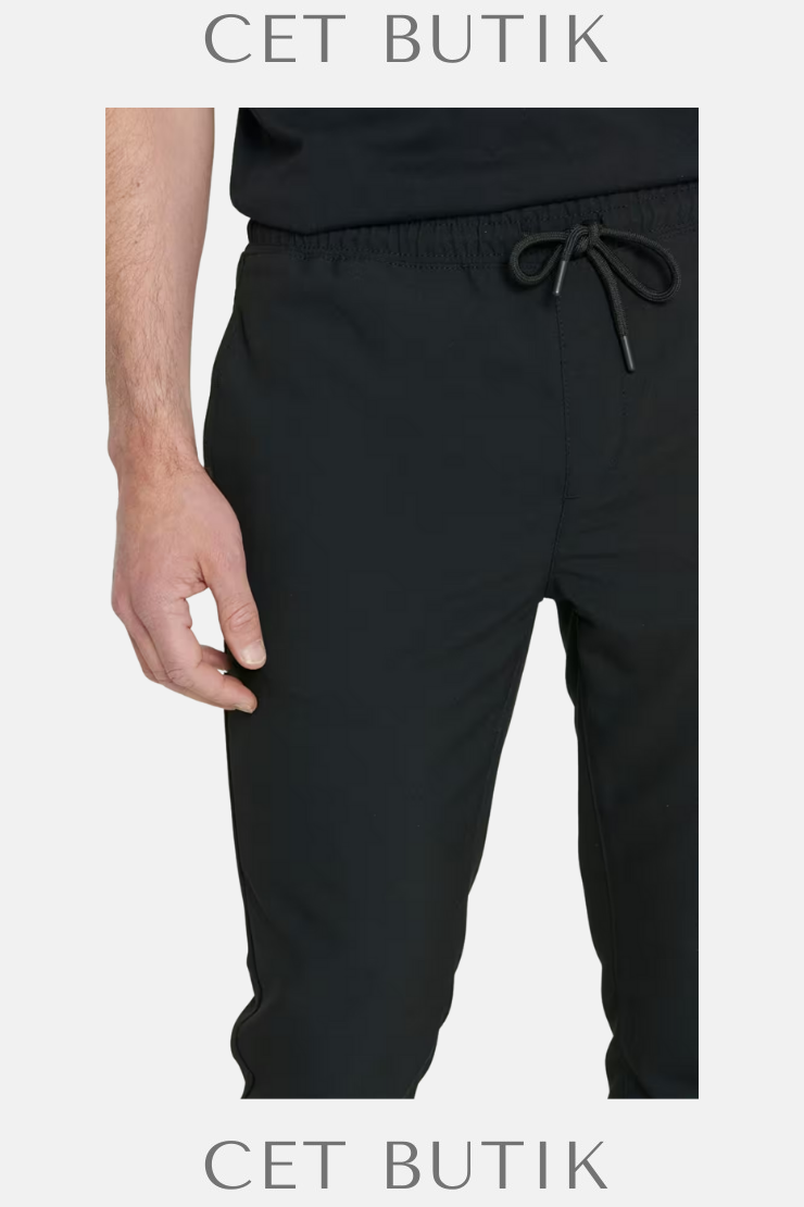 Slim Fit Rahat Jogger Pantolon – Yan Cepli & Beli Bağlamalı