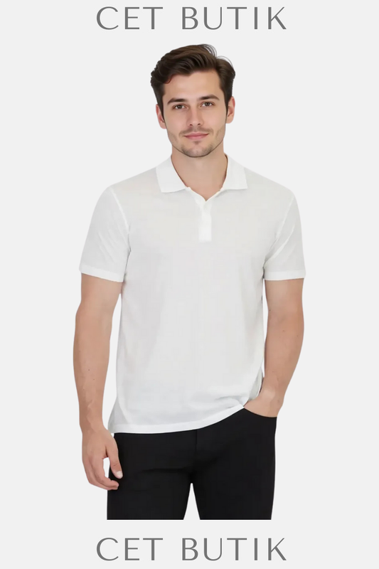 Ramsey White Plain Polo Neck Cotton Blended T-Shirt