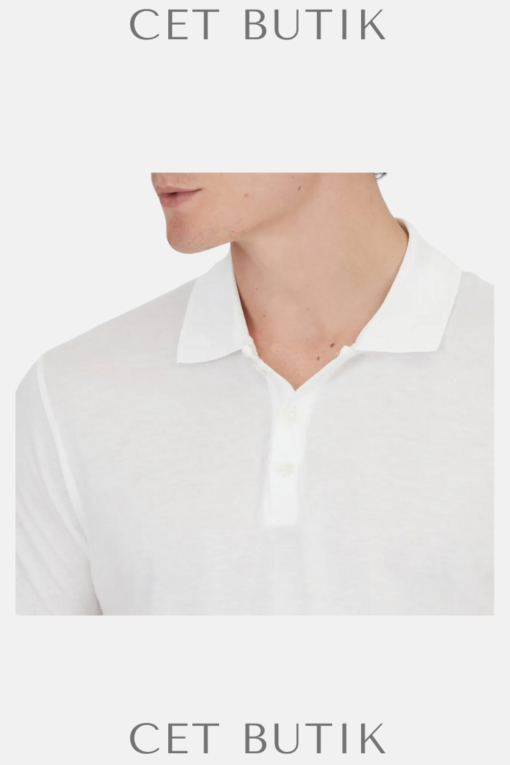 Ramsey White Plain Polo Neck Cotton Blended T-Shirt