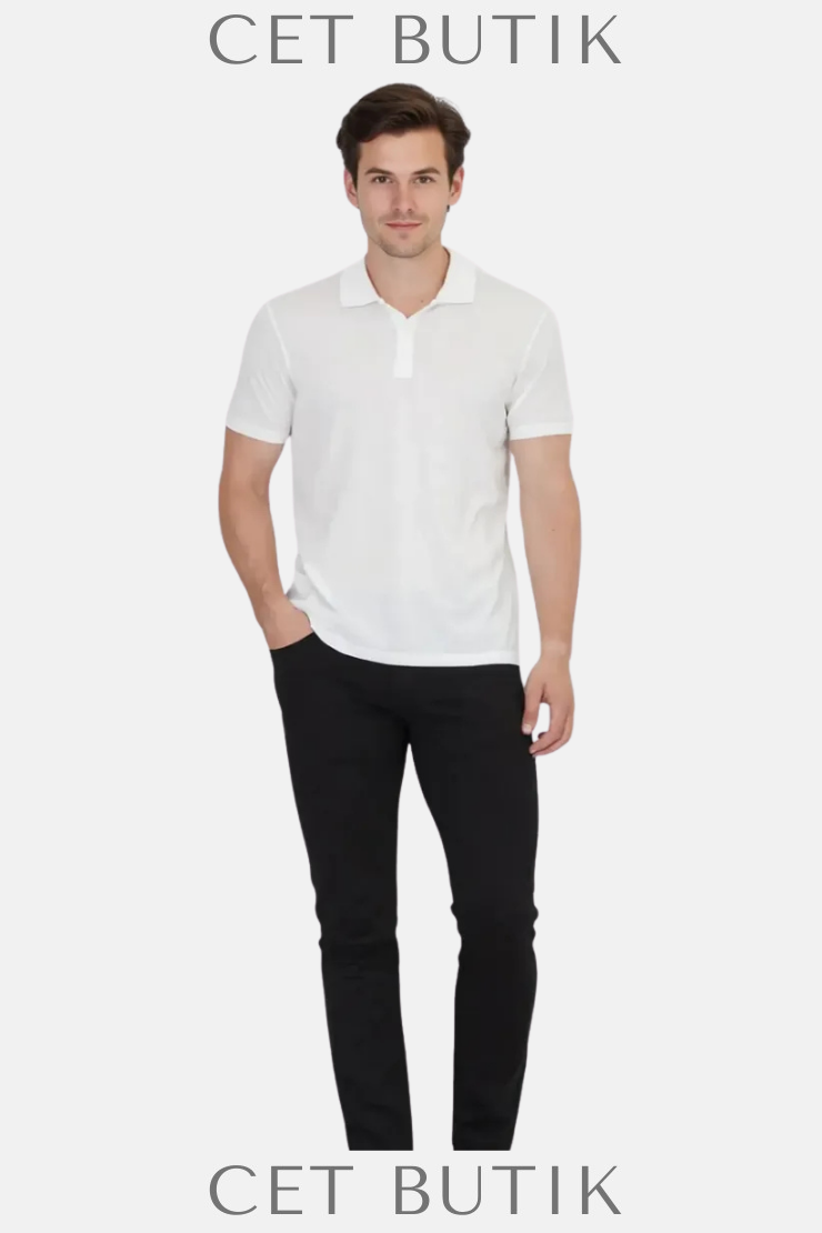 Ramsey White Plain Polo Neck Cotton Blended T-Shirt