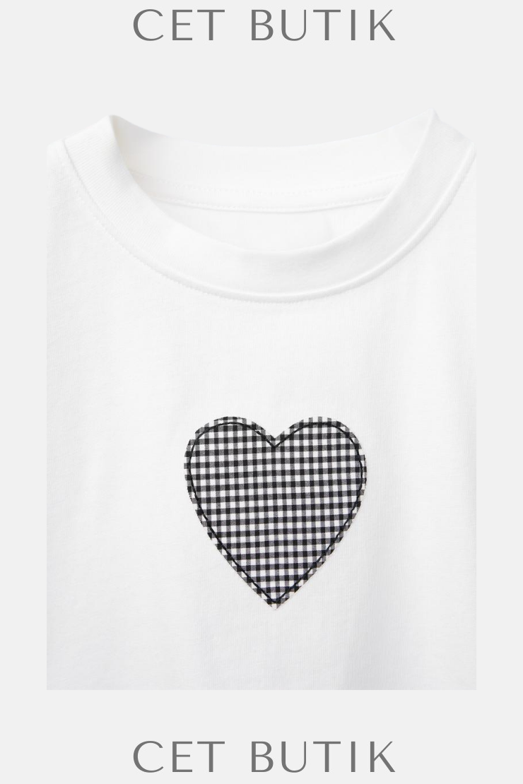 Zara Gingham Patch T-Shirt – Beyaz