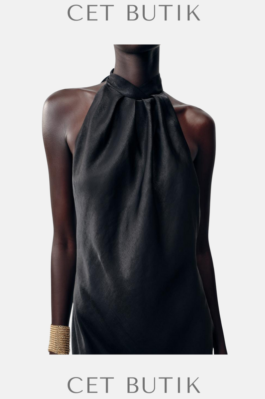 Zara Siyah Saten Strappy Open Back Camisole Top