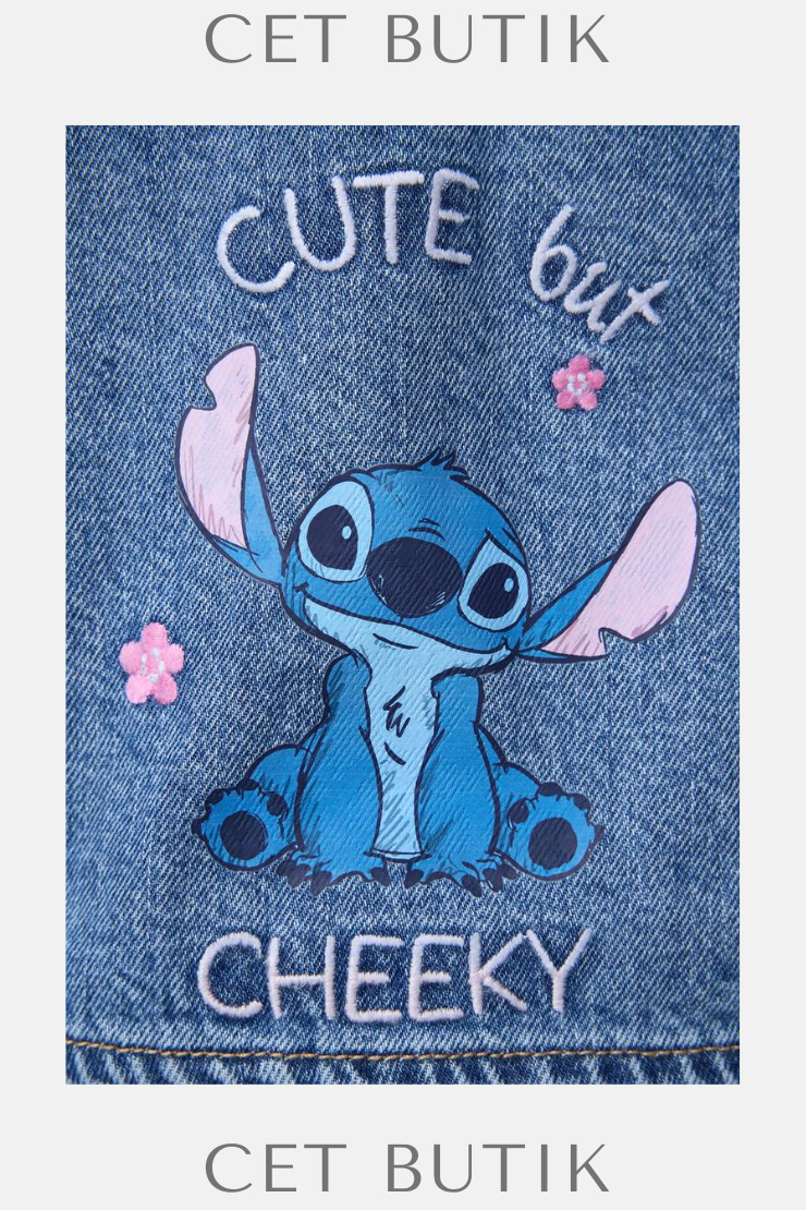 Zara Lilo & Stitch İşlemeli Denim Ceket – Orta Mavi