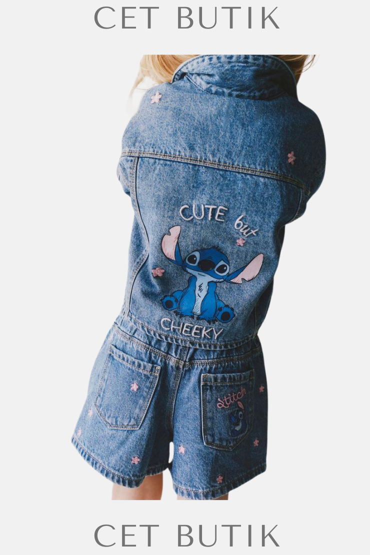 Zara Lilo & Stitch İşlemeli Denim Ceket – Orta Mavi