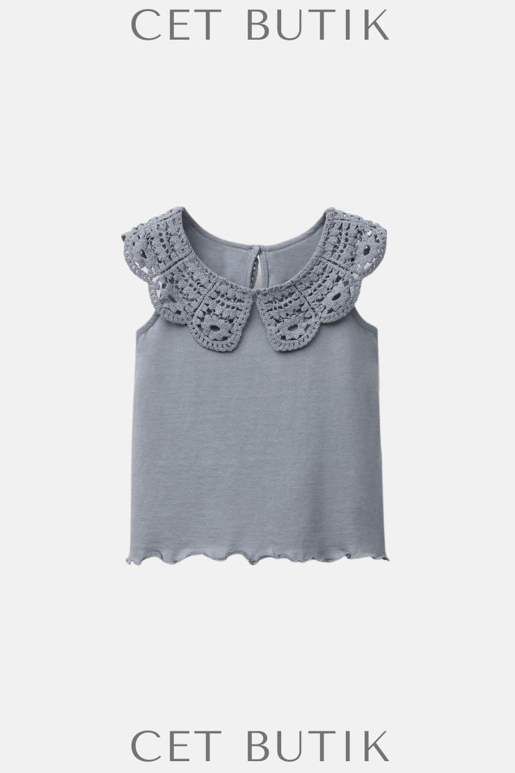 Zara Kids Kız Çocuk Dantelli Yaka Bluz – Pudra Pembe