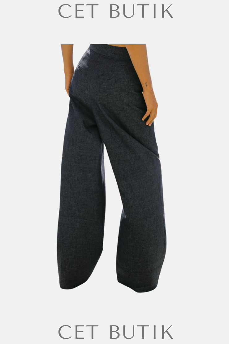 Zara Butonlu Bol Paça Keten Pantolon – Light Indigo