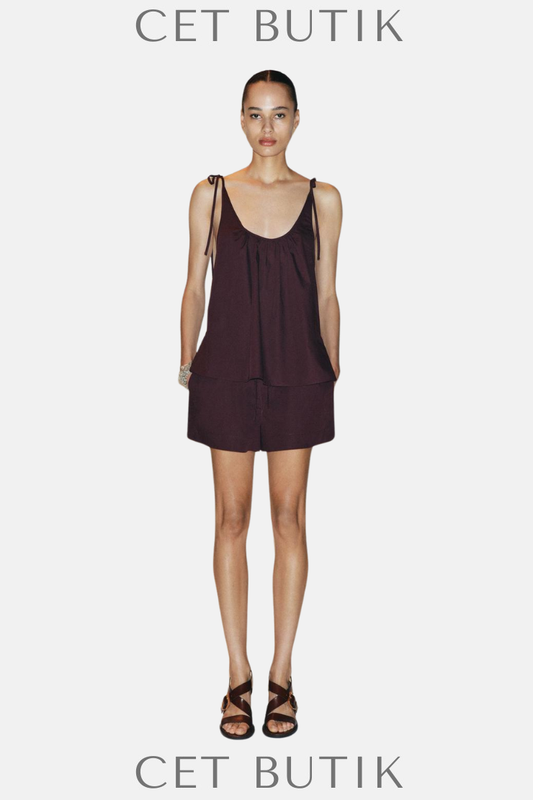 Zara Poplin Mini Şort – Burgonya / Burgundy