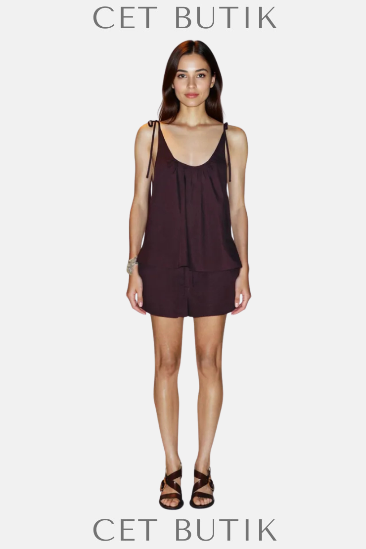 Zara Poplin Mini Şort – Burgonya / Burgundy