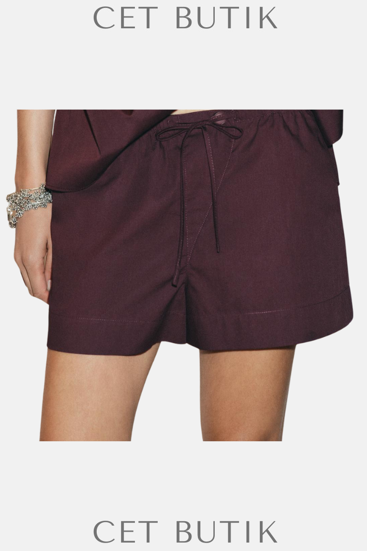 Zara Poplin Mini Şort – Burgonya / Burgundy