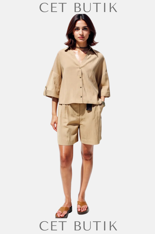 Zara Wide Short Sleeve Shirt – Mid Camel