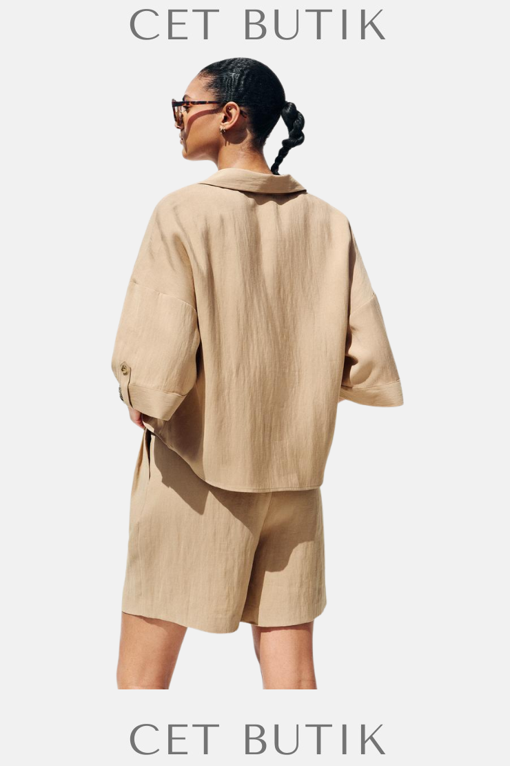 Zara Wide Short Sleeve Shirt – Mid Camel