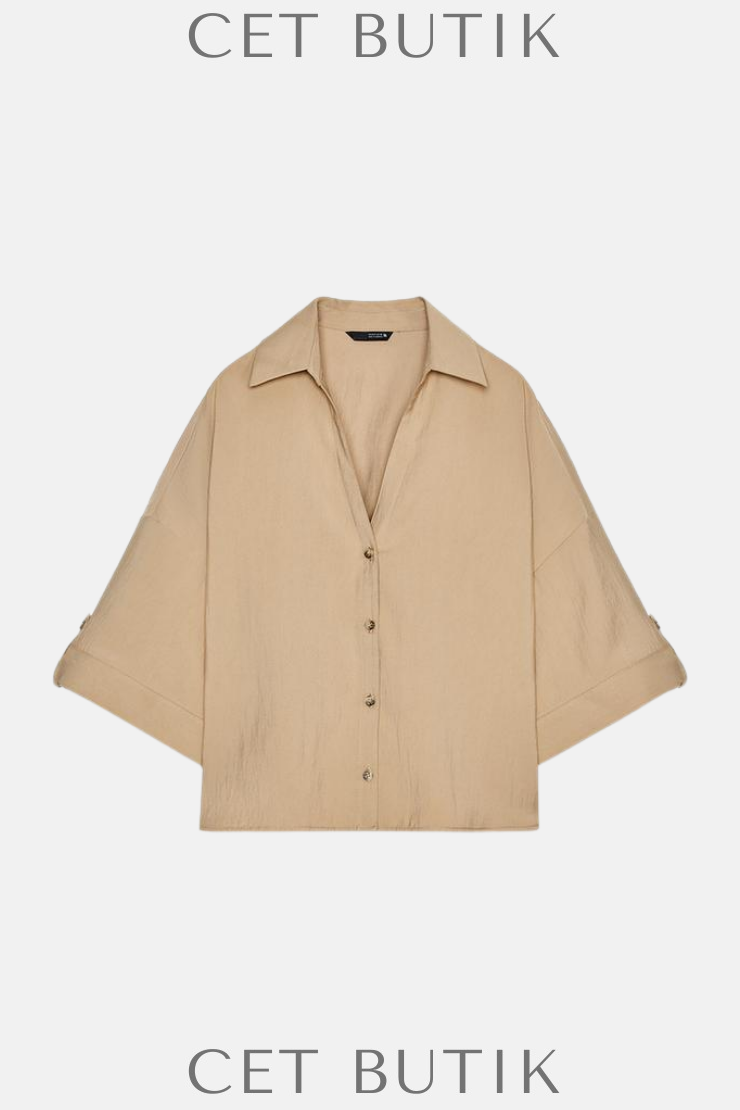 Zara Wide Short Sleeve Shirt – Mid Camel