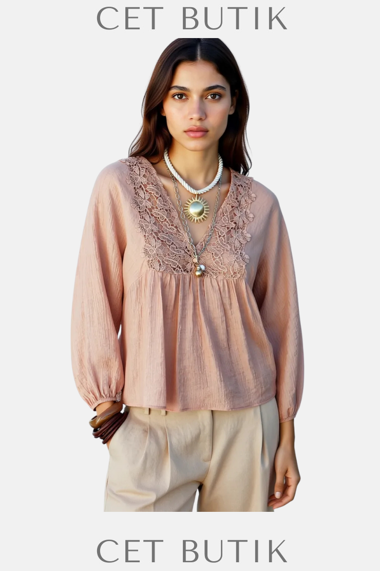 Zara Dantel Kroşe Detaylı Textürlü Bluz – Pink Wood