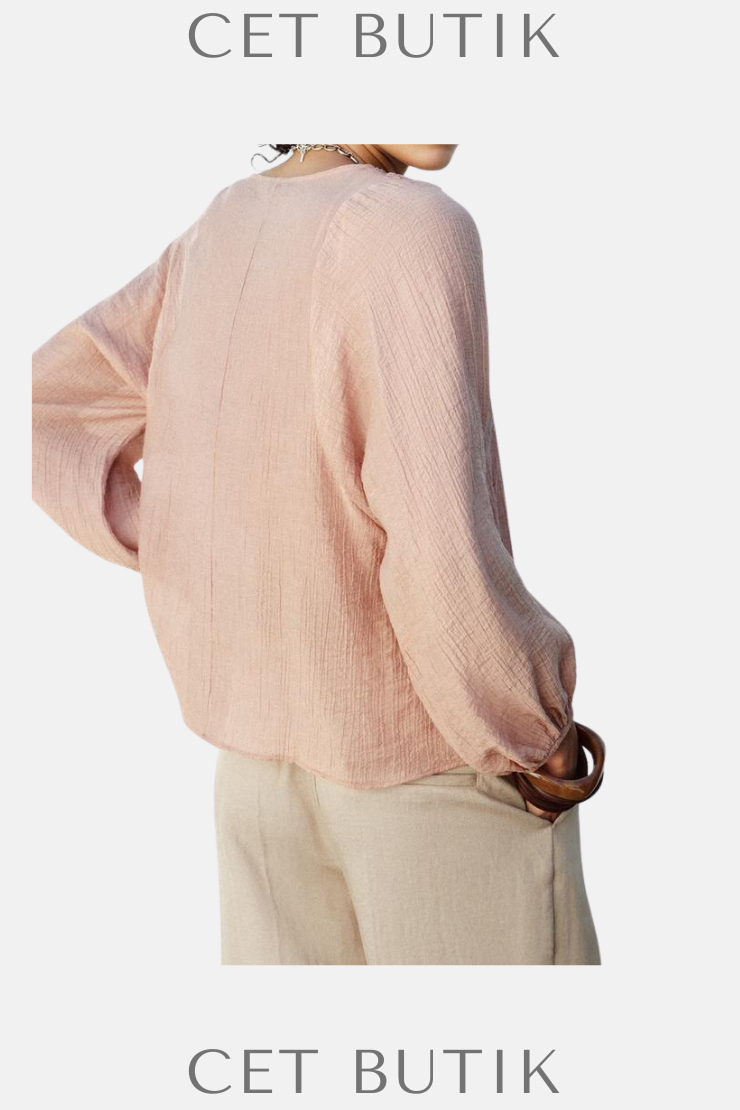 Zara Dantel Kroşe Detaylı Textürlü Bluz – Pink Wood