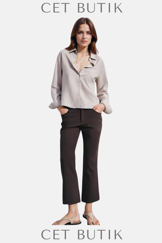 Zara ZW Collection Çizgili Bej/Kahverengi Bluz