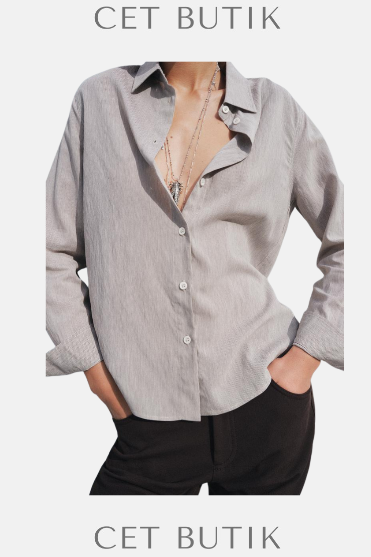Zara ZW Collection Çizgili Bej/Kahverengi Bluz