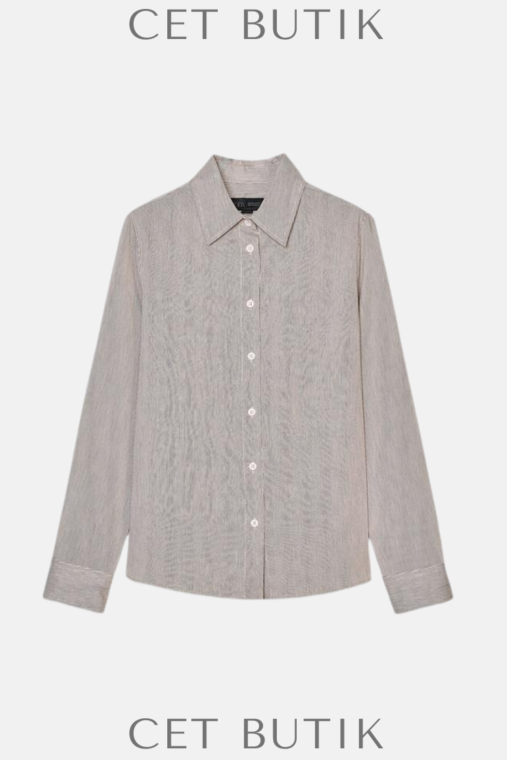 Zara ZW Collection Çizgili Bej/Kahverengi Bluz