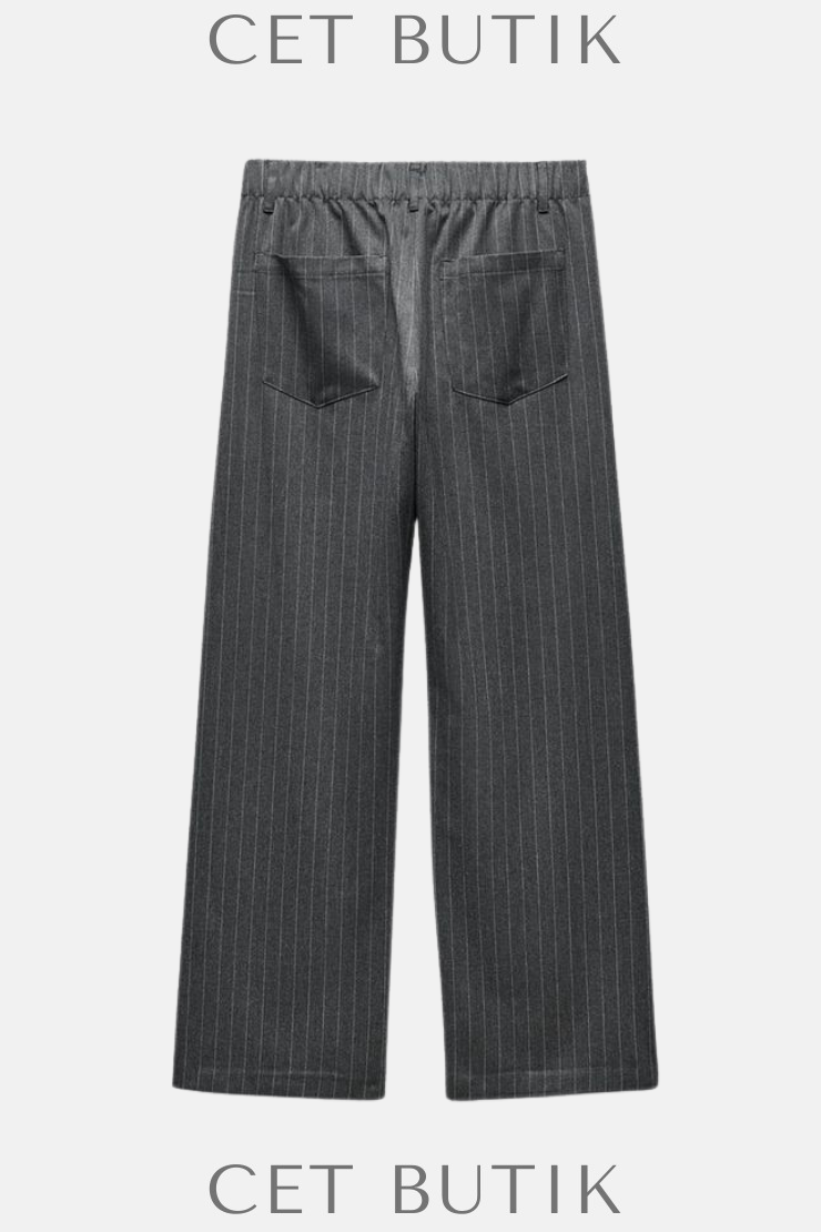 Zara Çizgili Bağcıklı Pantolon – Soft Gray