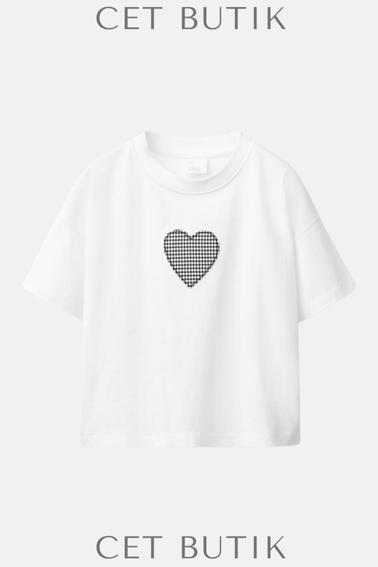 Zara Gingham Patch T-Shirt – Beyaz