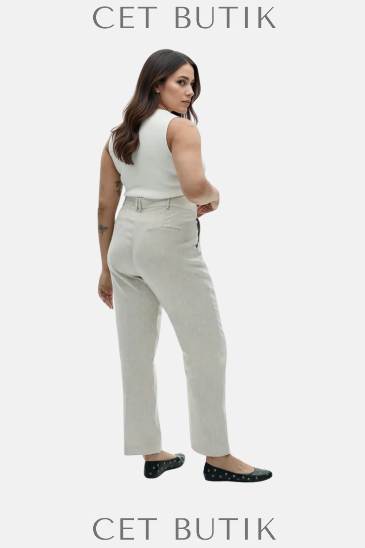 Mango Boreli %100 Keten Pantolon – Bej / High Waist Suit Trouser