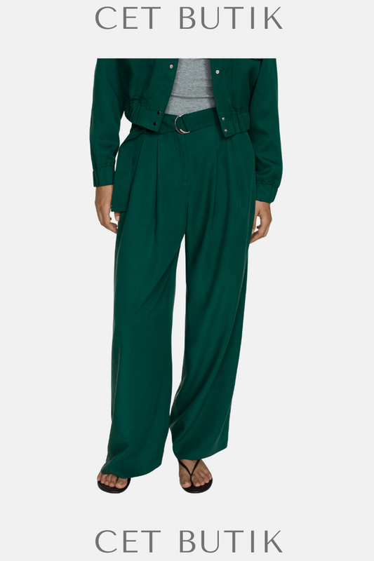 Mango Kemerli Lyocell Geniş Paça Pantolon – Yeşil