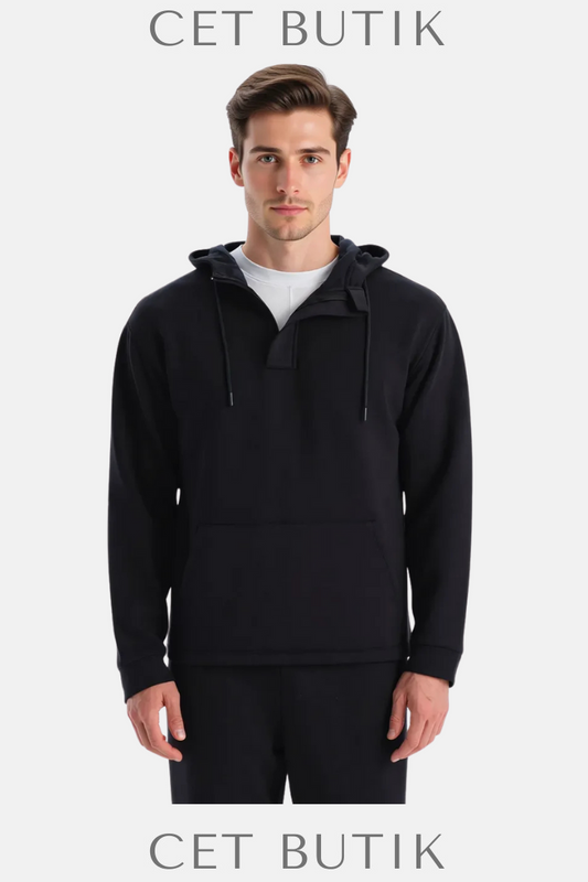 DAGİ Erkek Siyah Kapüşonlu Modal Karışımlı Sweatshirt