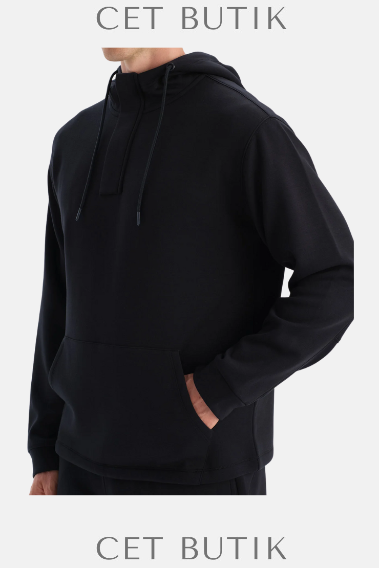 DAGİ Erkek Siyah Kapüşonlu Modal Karışımlı Sweatshirt