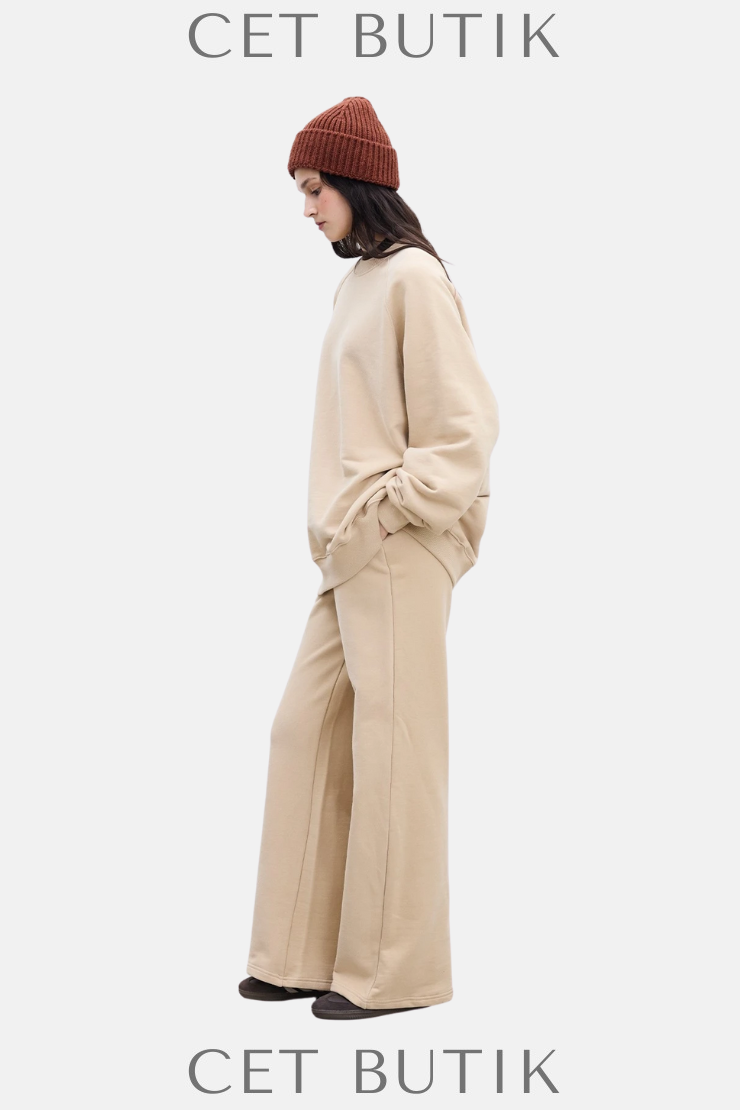 Manuka Oversize Basic Sweatshirt Camel – %100 Pamuk, Rahat Kesim