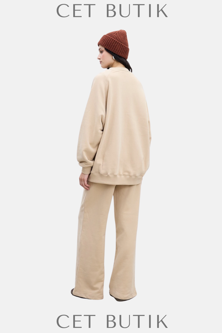 Manuka Oversize Basic Sweatshirt Camel – %100 Pamuk, Rahat Kesim