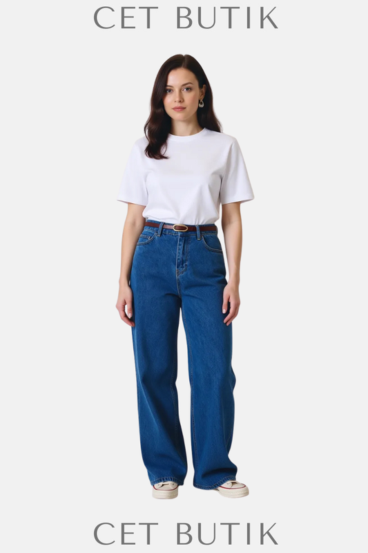 Touche Privé Kadın Bol Paça Denim Pantolon – Kot Mavisi