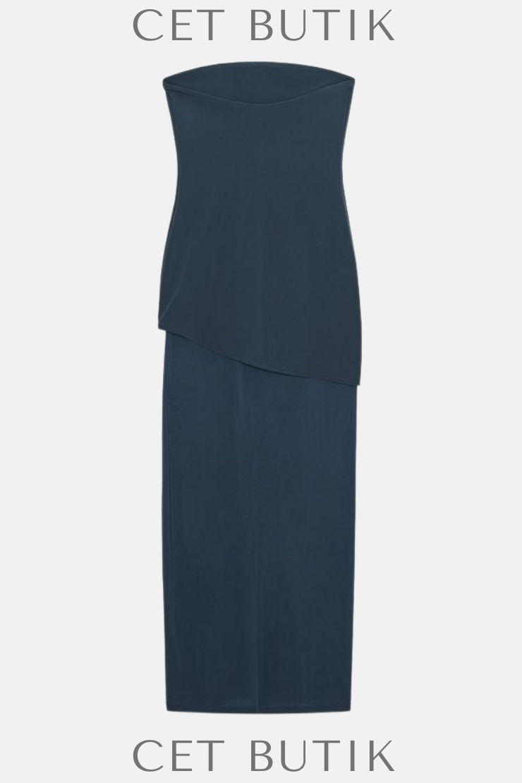 Zara Koyu Lacivert Straplez Midi Elbise