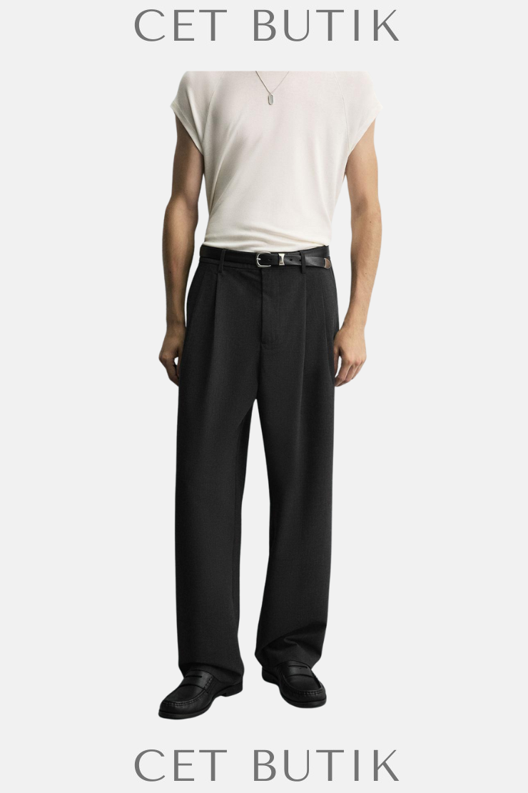 Zara Geniş Kesim Pliseli Pantolon – Füme