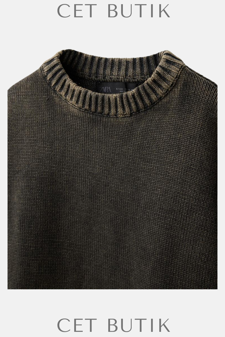 Zara Acid Wash Khaki Triko Kazak – %100 Pamuk