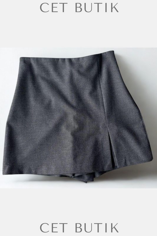 Zara Antrasit Gri Yırtmaçlı Skort – Etek Şort