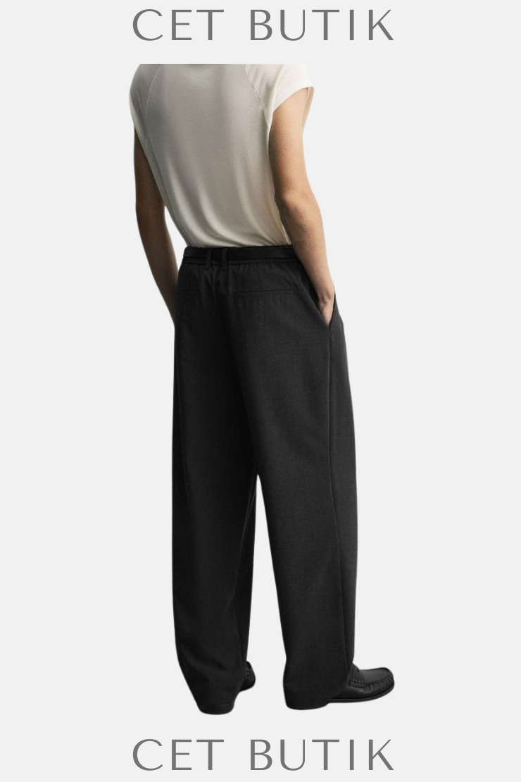 Zara Geniş Kesim Pliseli Pantolon – Füme