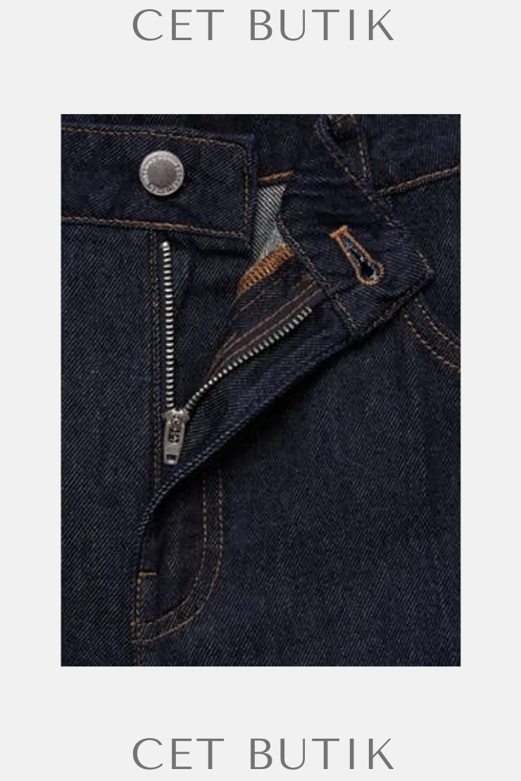 Mango Koyu Mavi Denim Straight Regular Waist Şort – %100 Pamuk
