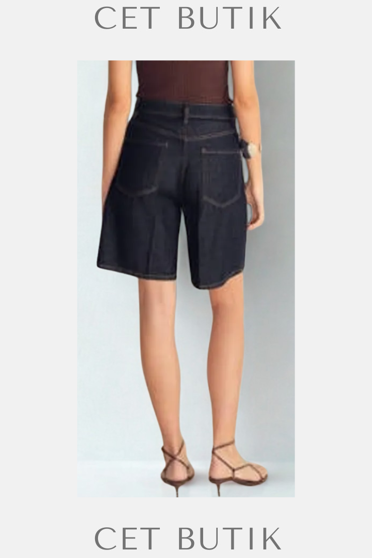 Mango Koyu Mavi Denim Straight Regular Waist Şort – %100 Pamuk