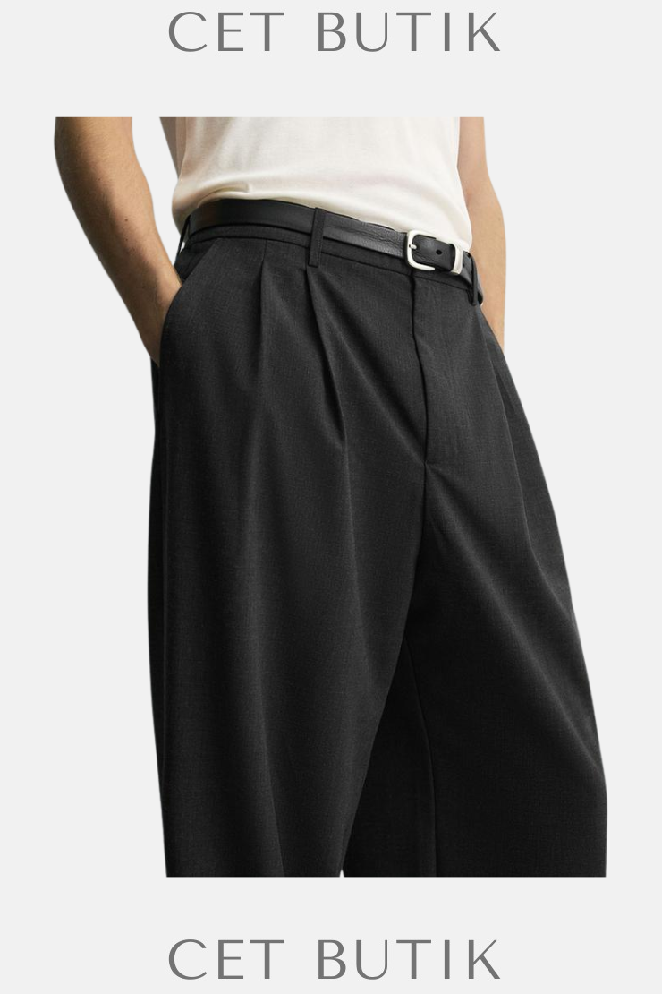 Zara Geniş Kesim Pliseli Pantolon – Füme