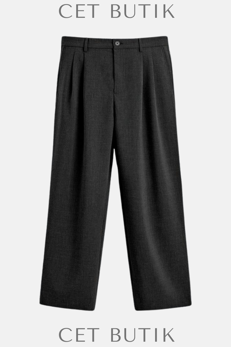 Zara Geniş Kesim Pliseli Pantolon – Füme