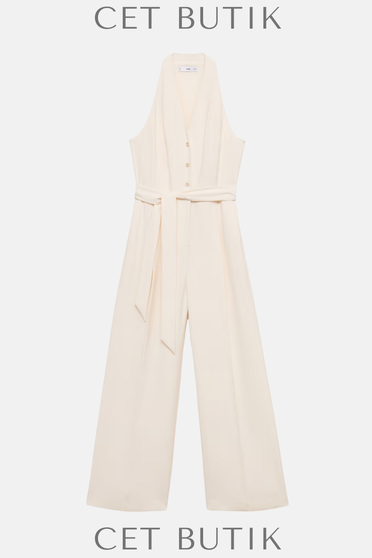 Mango Halter-Yaka Tulum with Belt – Ecru / Kadın Jumpsuit