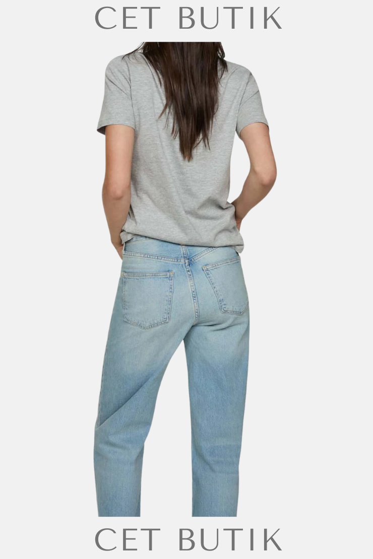 Mango Kısa Kollu Pamuk Tişört – Medium Gray