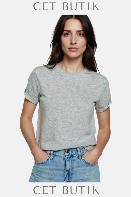 Mango Kısa Kollu Pamuk Tişört – Medium Gray