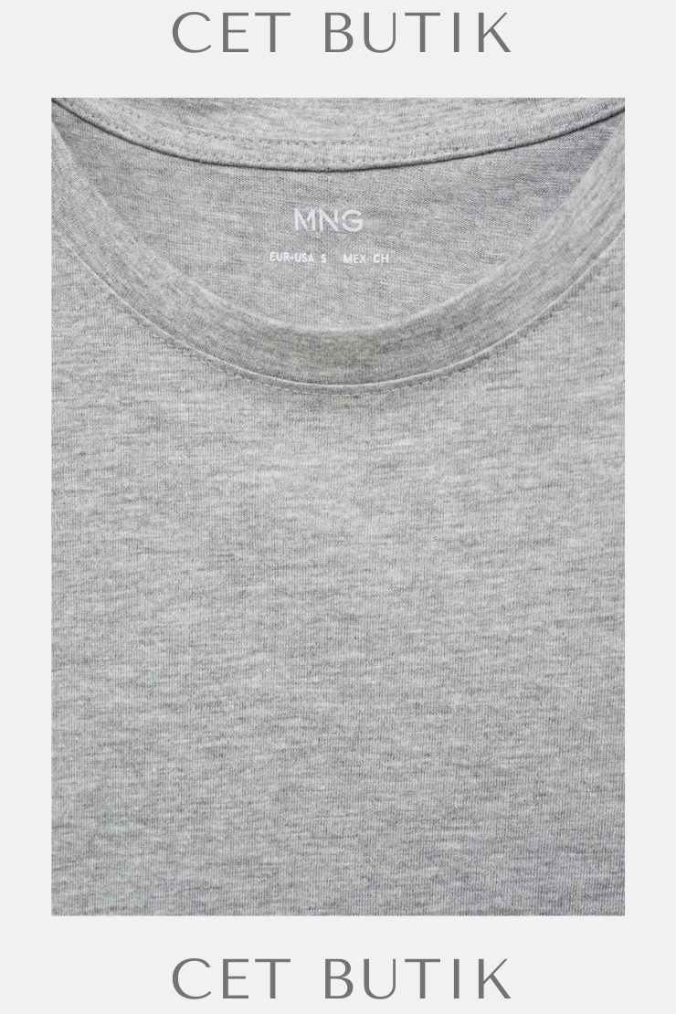Mango Kısa Kollu Pamuk Tişört – Medium Gray