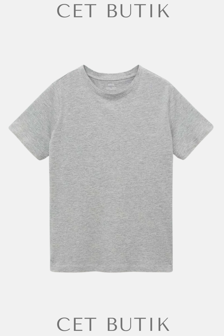 Mango Kısa Kollu Pamuk Tişört – Medium Gray