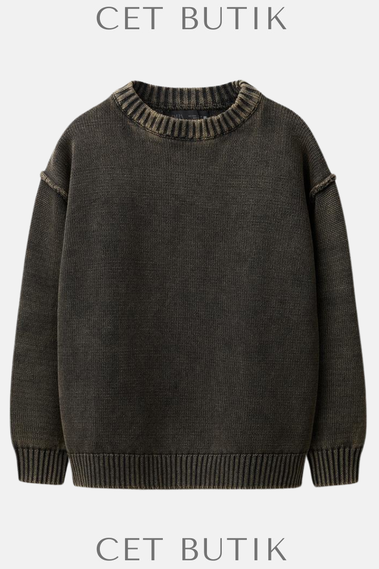 Zara Acid Wash Khaki Triko Kazak – %100 Pamuk