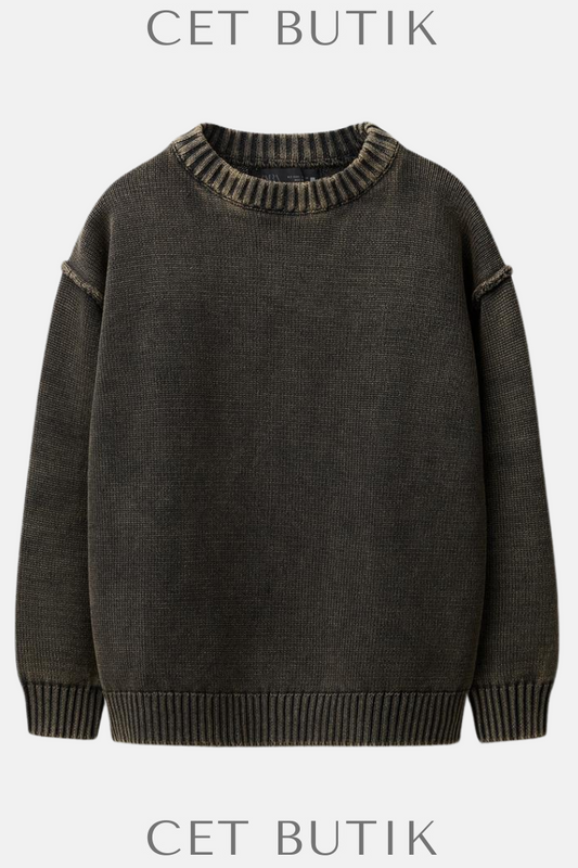 Zara Acid Wash Khaki Triko Kazak – %100 Pamuk