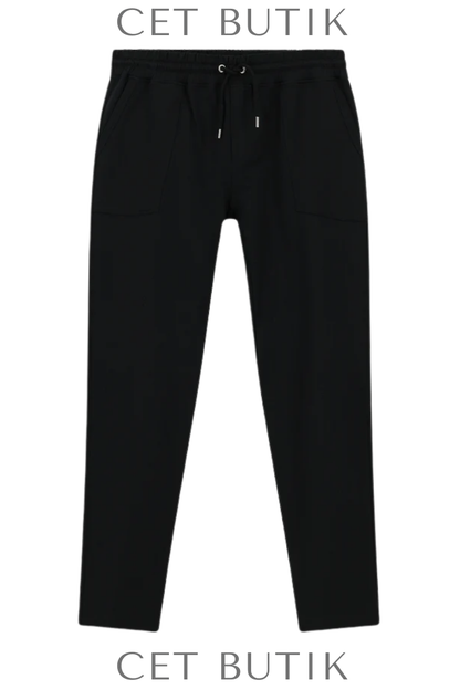 Kiğılı Siyah Pamuklu Sweatpant / Eşofman Altı