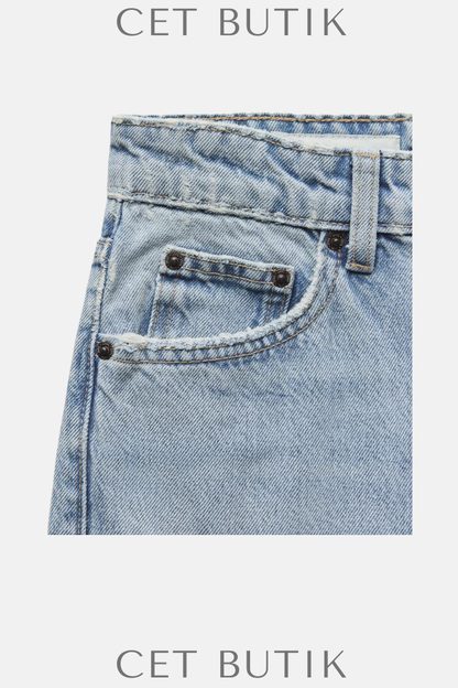 Zara TRF Açık Mavi Yüksek Bel Mom Fit Jean | 100% Pamuk & Konfor