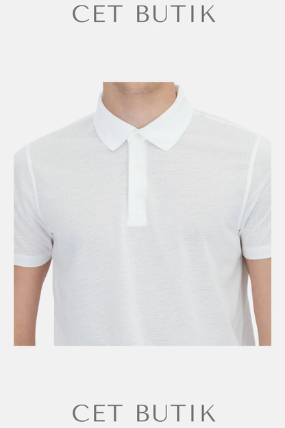 Kip Beyaz Desenli Polo Yaka T-Shirt